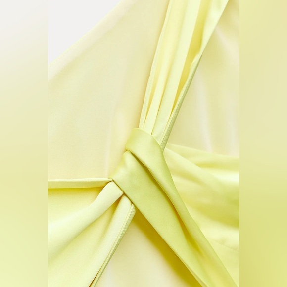 NWT. Zara Yellow Satin Effect Asymmetric Midi Dress. Size M. - Picture 6 of 13